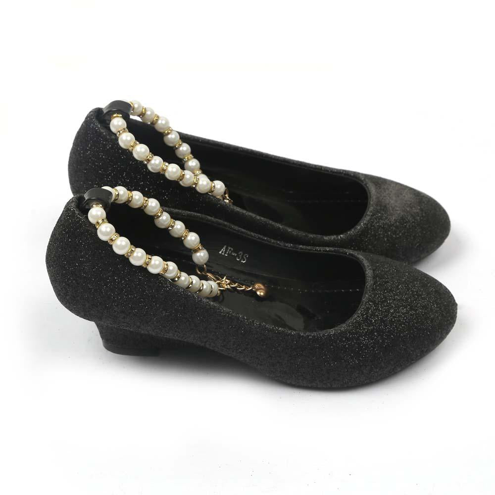 Fancy Glitter Pearl Pumps For Girls - Black (AF-3S)