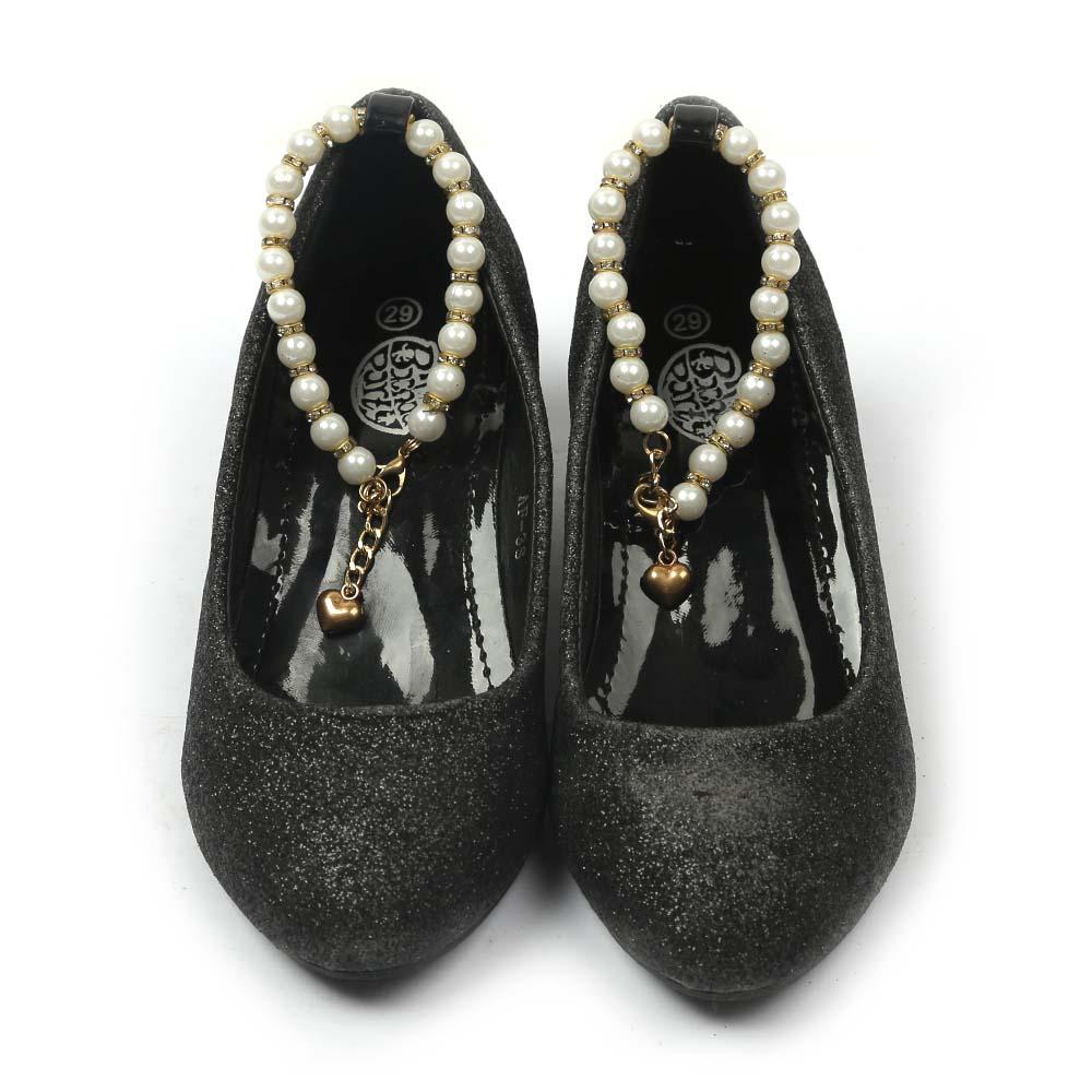 Fancy Glitter Pearl Pumps For Girls - Black (AF-3S)