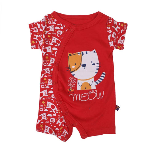 Knitted Meow Romper For Infants - Red