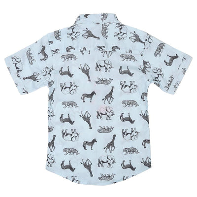 Boys Casual Shirts Aop Animals - Sky Blue