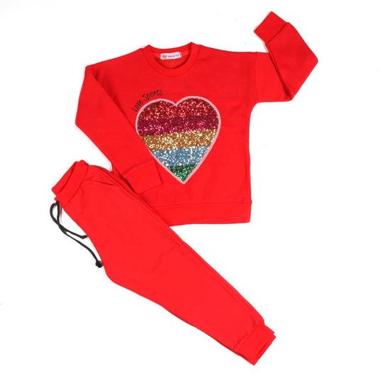 Sequence Heart 2PCs Suit For Girls - Red