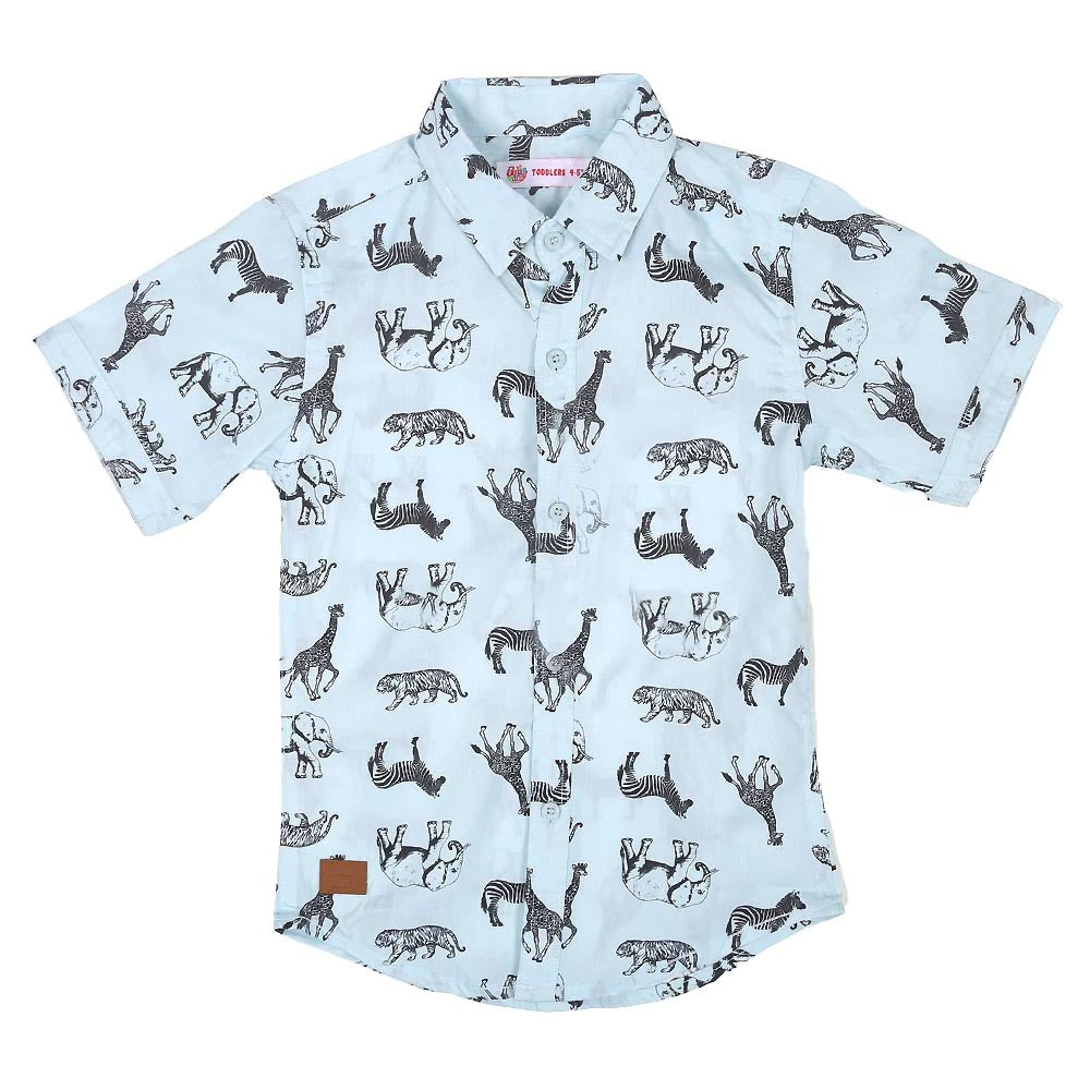 Boys Casual Shirts Aop Animals - Sky Blue