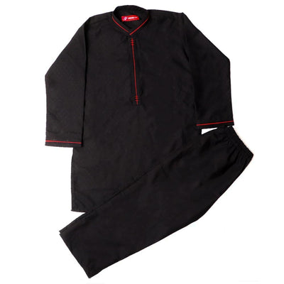 Boys Kurta Pajama Suit Red Contrast - Black