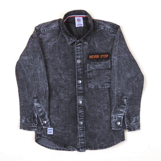 Never Stop Denim Shirt For Boys - Grey
