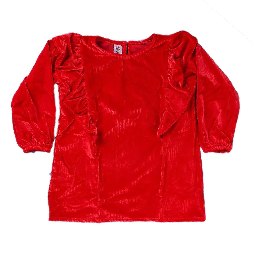 Luxe Velvet Top For Girls - Red