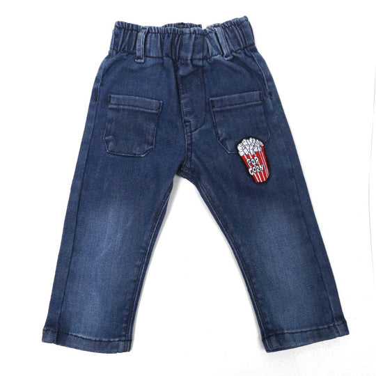 Infant Boys Pants Denim Popcorn Applique - Mid Blue