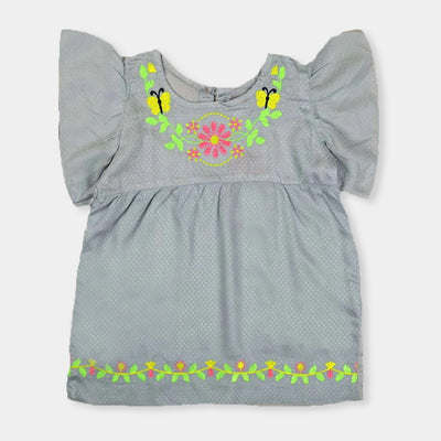 Embroidery Top For Girls - Grey