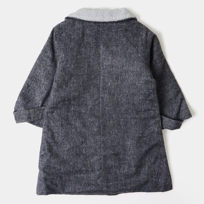 Girls Woolen Trench Coat - Charcoal