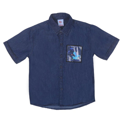 Boys Casual Shirt Shark In Pocket - Blue