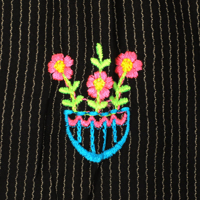 Girls Embroidered Top Flower - Black