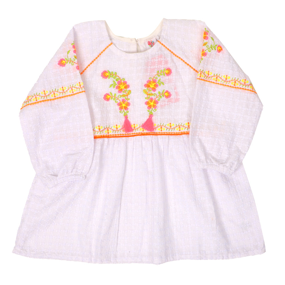 Girls Casual EMB Chicken Top - White