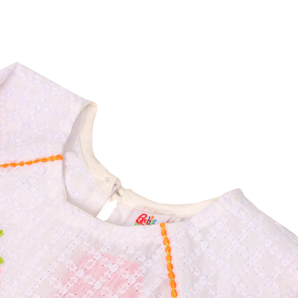 Girls Casual EMB Chicken Top - White