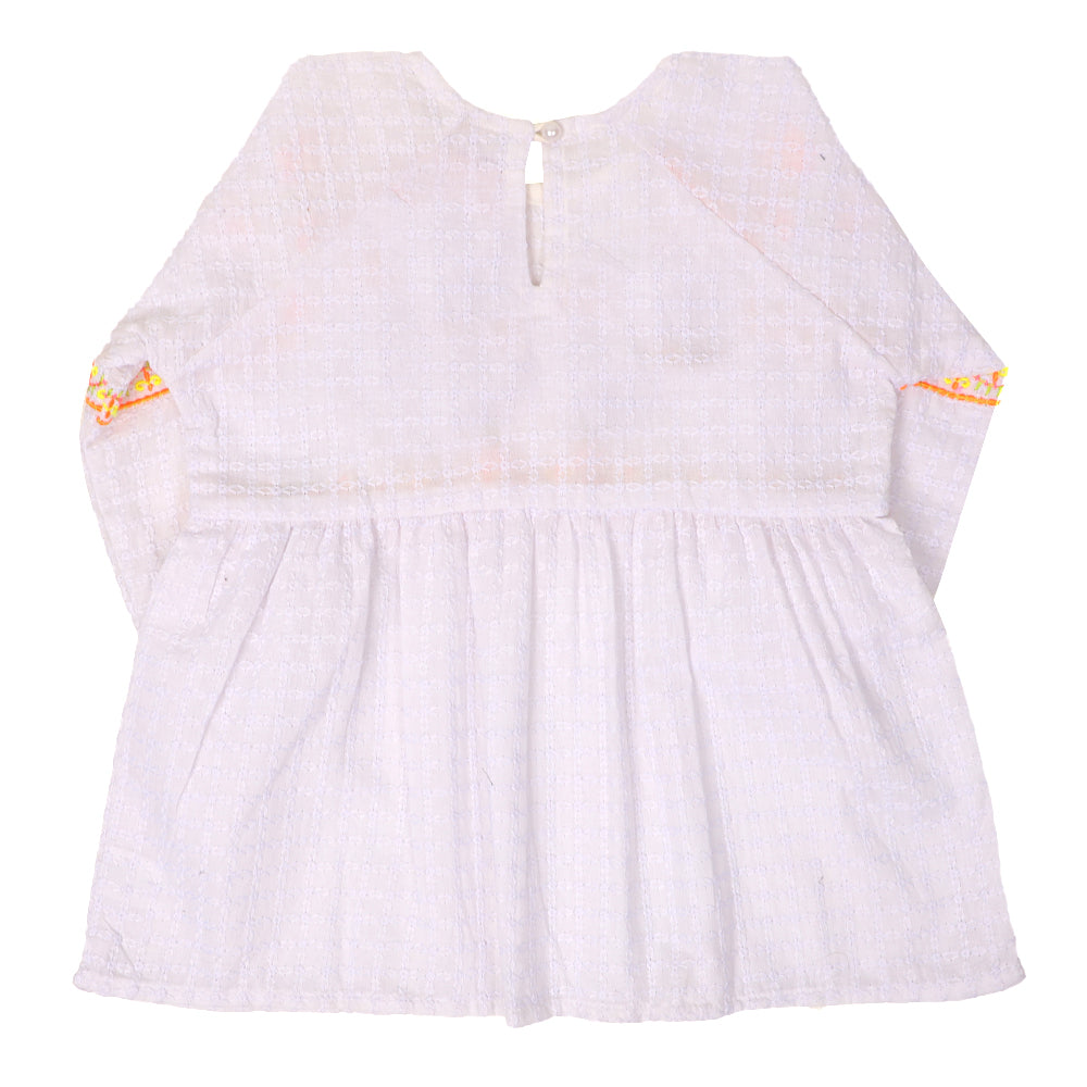 Girls Casual EMB Chicken Top - White