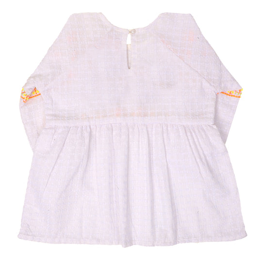 Girls Casual EMB Chicken Top - White