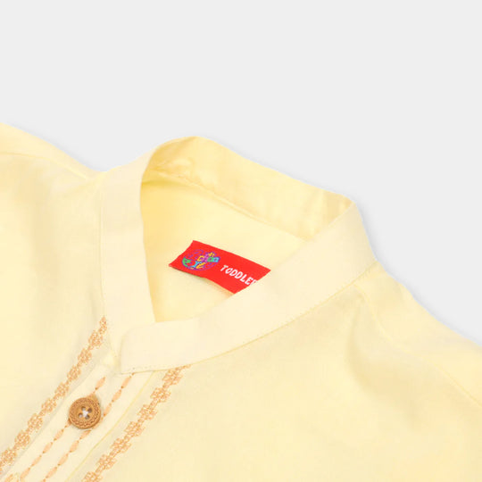 Boys Embroidered Kurta Supreme - Lime Yellow