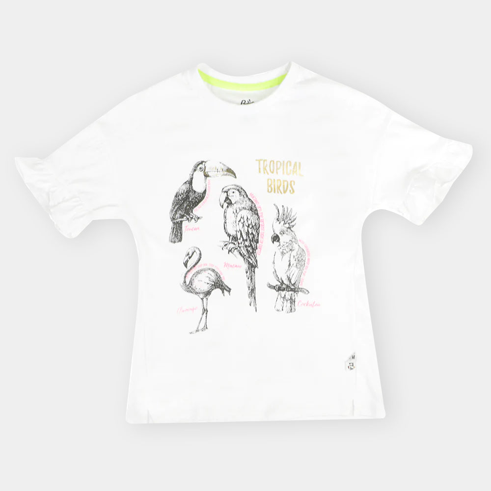 Girls T-Shirt Tropical Birds - White