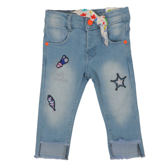 Infant Girls Pant Denim Applique EMB -Ice Blue