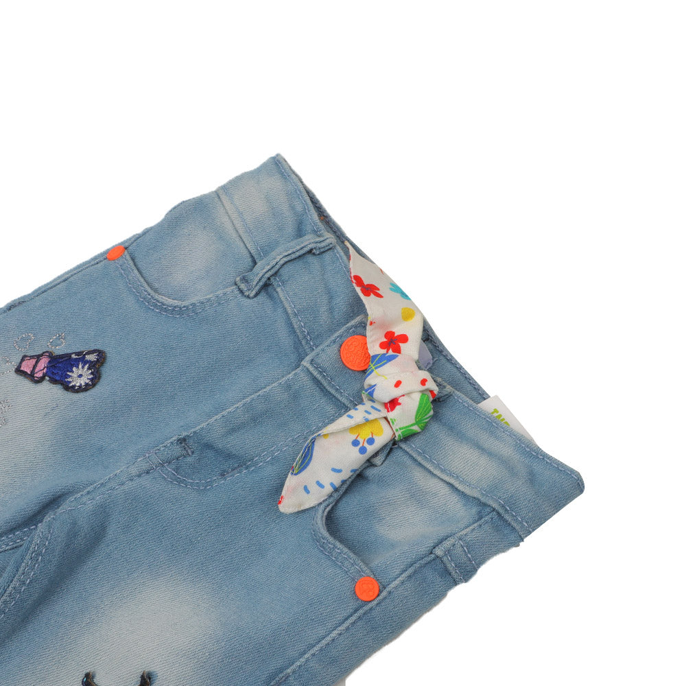 Infant Girls Pant Denim Applique EMB -Ice Blue