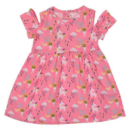 Infant Girls Frock Printed Rainbow - Pink