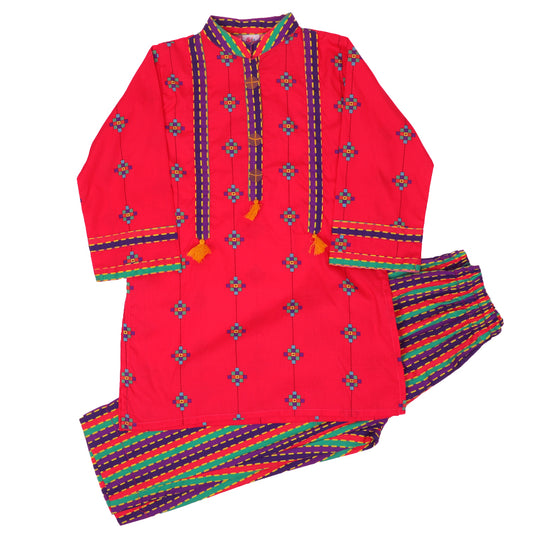 Girls Digital Print 2Pcs Kurti Pajama Delicacy - Magenta