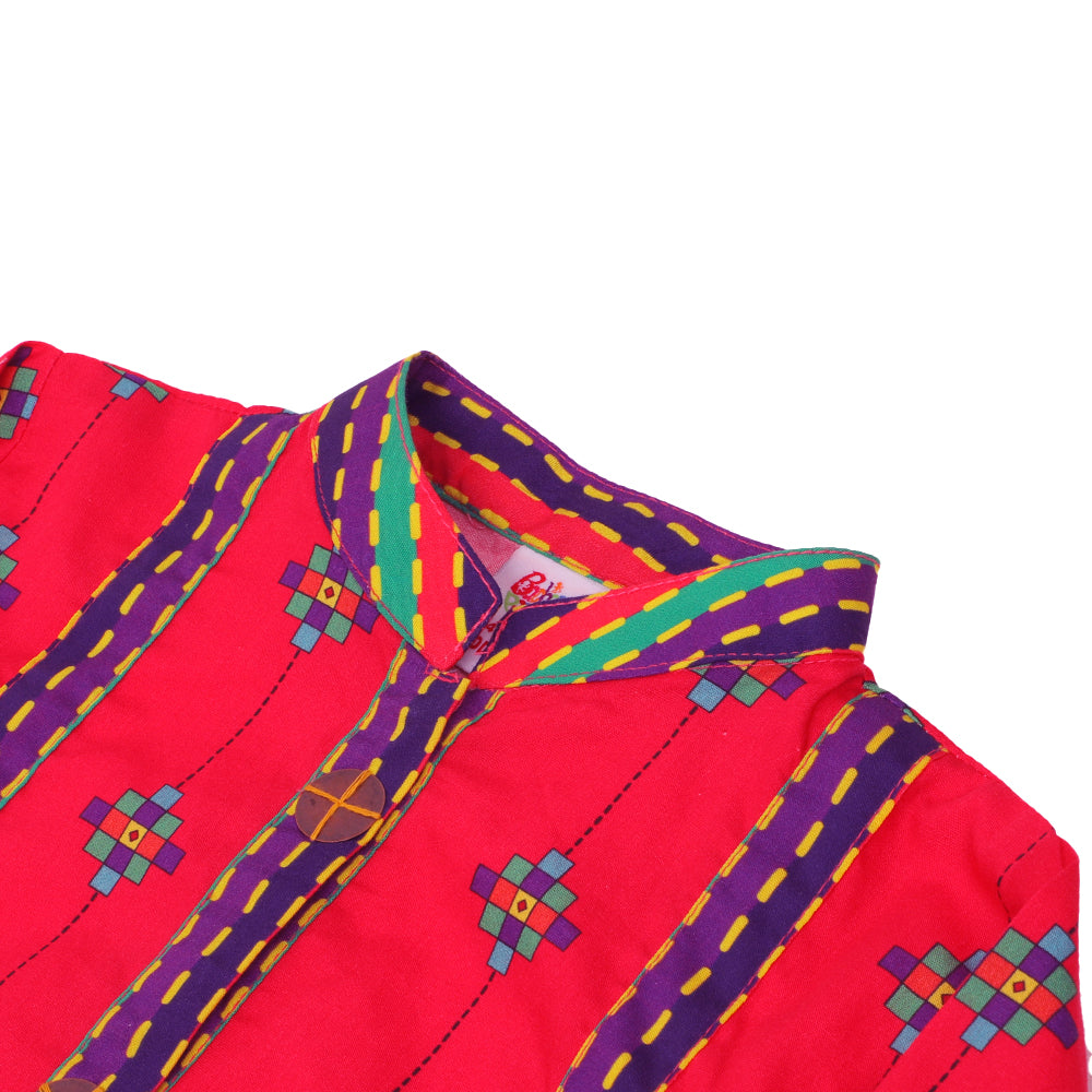 Girls Digital Print 2Pcs Kurti Pajama Delicacy - Magenta