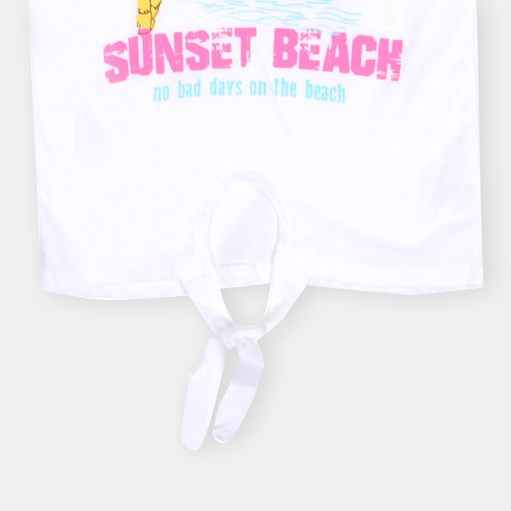 Girls T-Shirt Sunset Beach - White