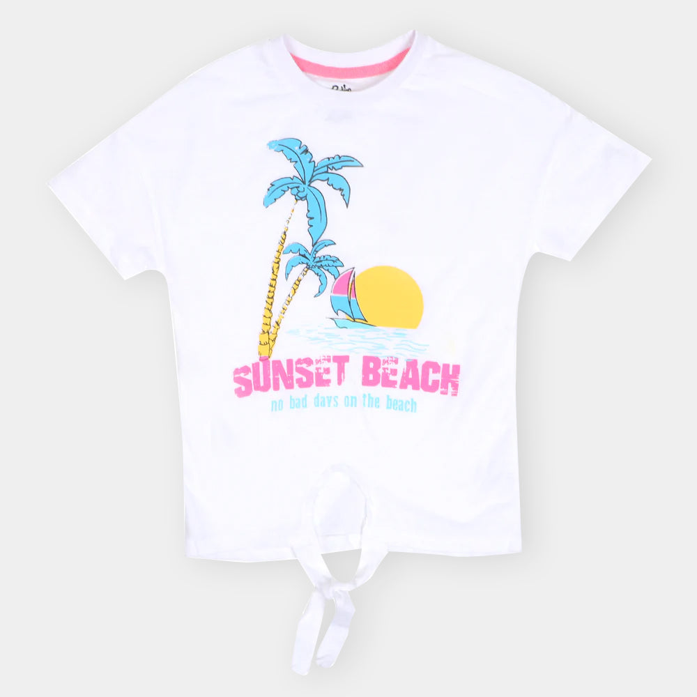 Girls T-Shirt Sunset Beach - White