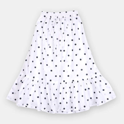 Girls Long Skirt Black Dots - White