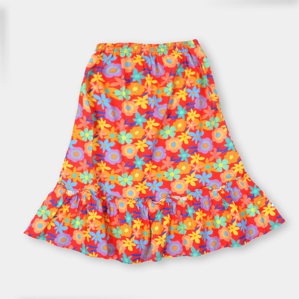 Girls Digital Print Long Skirt - Multi