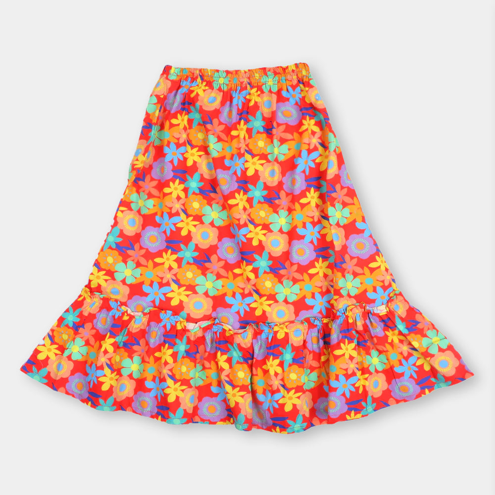 Girls Digital Print Long Skirt - Multi