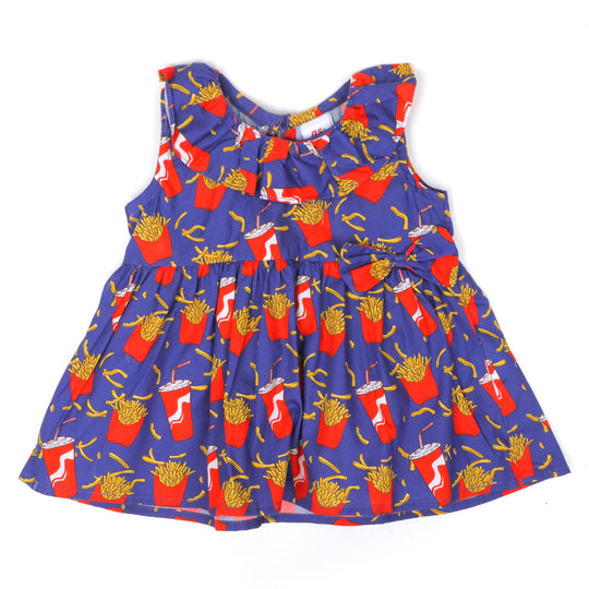 Infant Girls Cotton Frock Fries-Blue