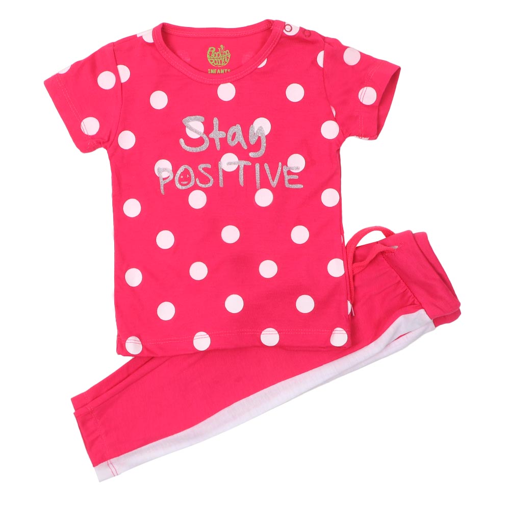 Infant Girls Knitted Suit Stay Positive -Hot Pink