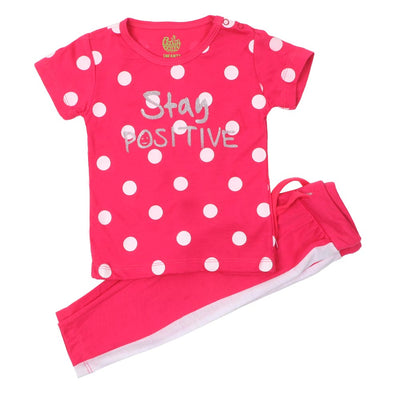 Infant Girls Knitted Suit Stay Positive -Hot Pink
