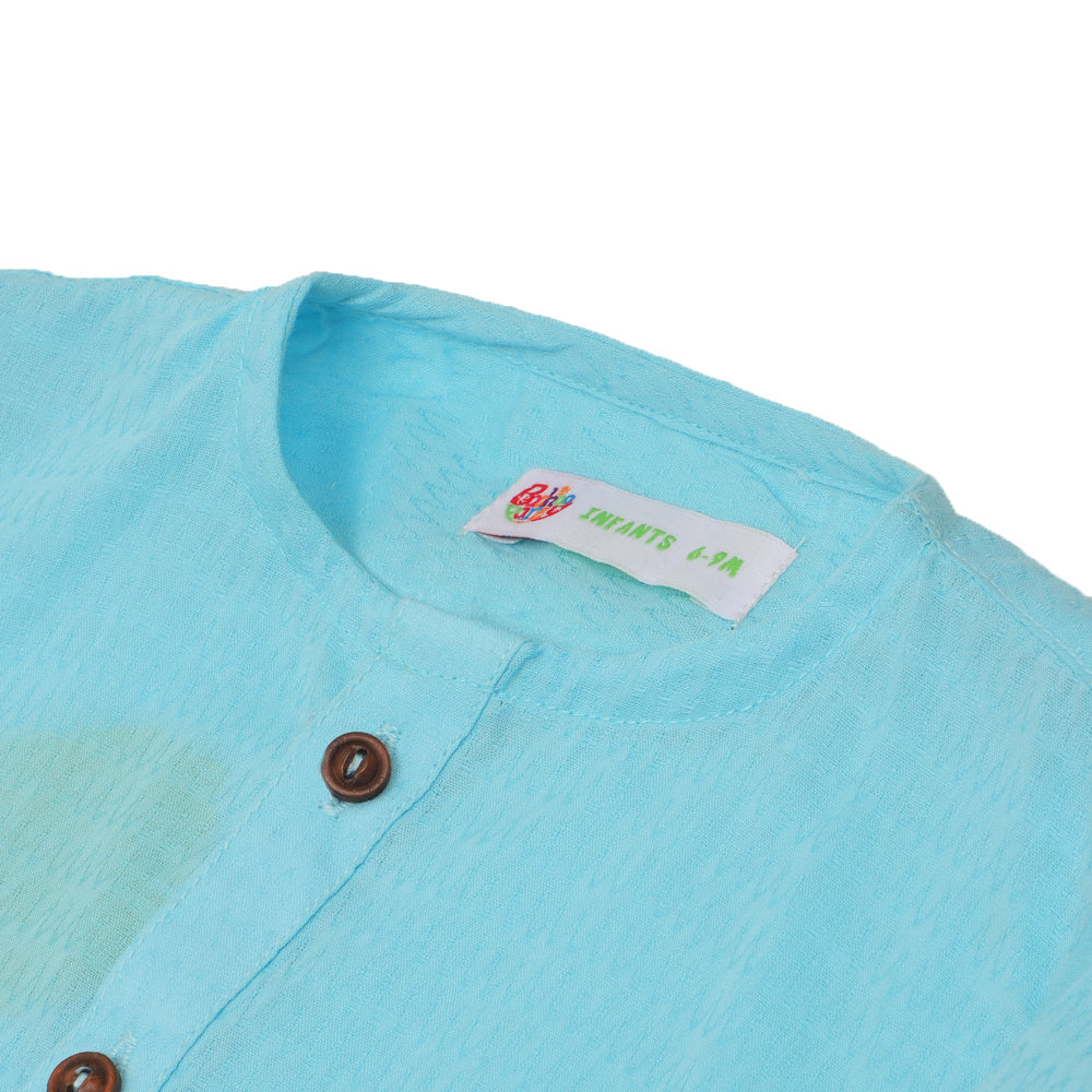 Infant Boys Basic Jacquard Kurta - Powder Blue
