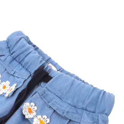 Infant Girls Short Denim Flower Lace - L-Blue