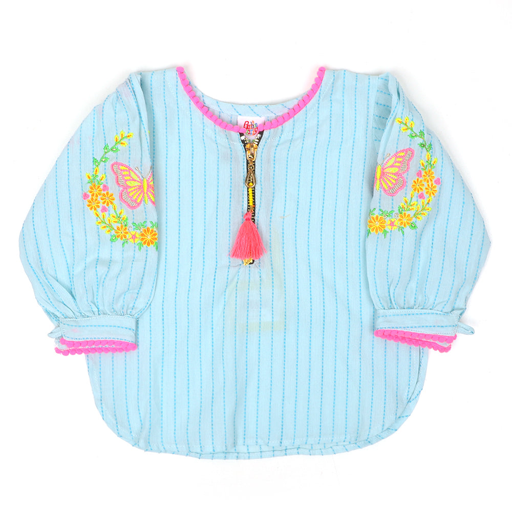 Infants Girls Embroidered Kurti Forever-LT.Blue