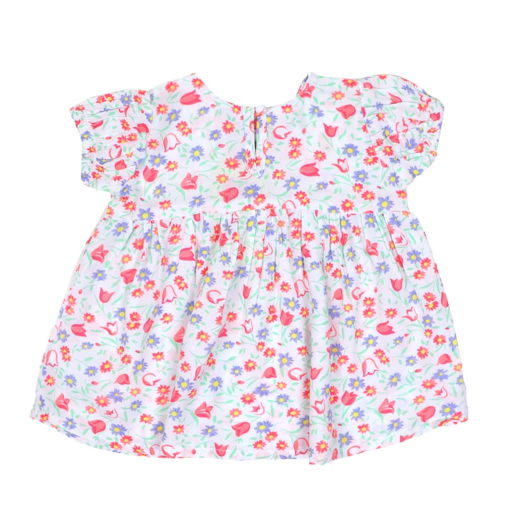 Infant Girls Printed Cotton Frock Floral - White