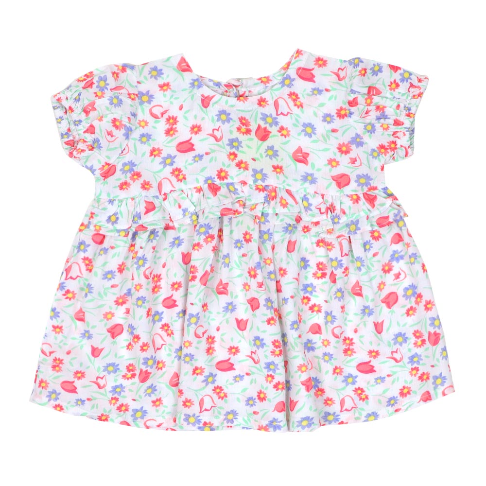 Infant Girls Printed Cotton Frock Floral - White
