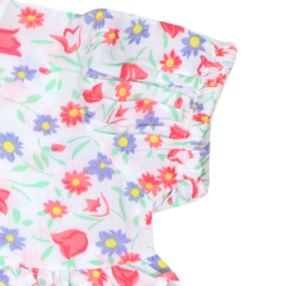 Infant Girls Printed Cotton Frock Floral - White