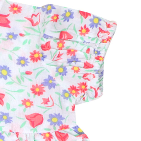 Infant Girls Printed Cotton Frock Floral - White