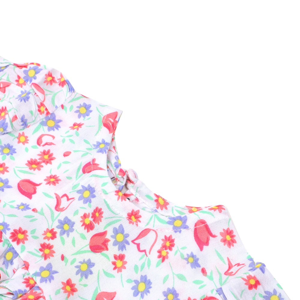 Infant Girls Printed Cotton Frock Floral - White