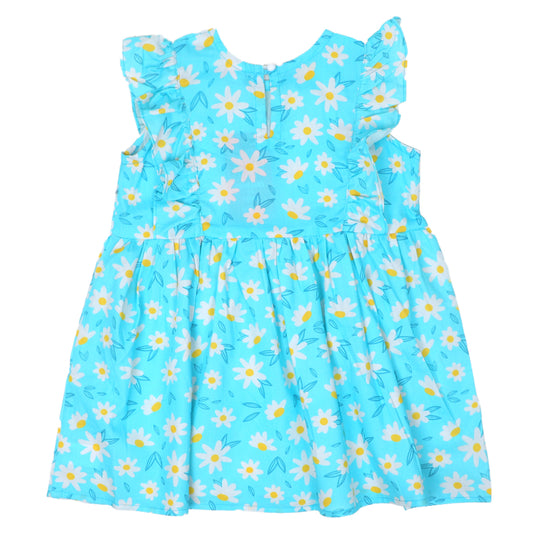 Girls Frock Digital Print - Aqua Blue