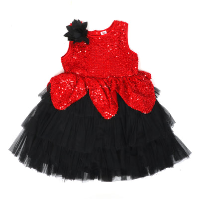 Girls Fancy Frock Sequence -Red