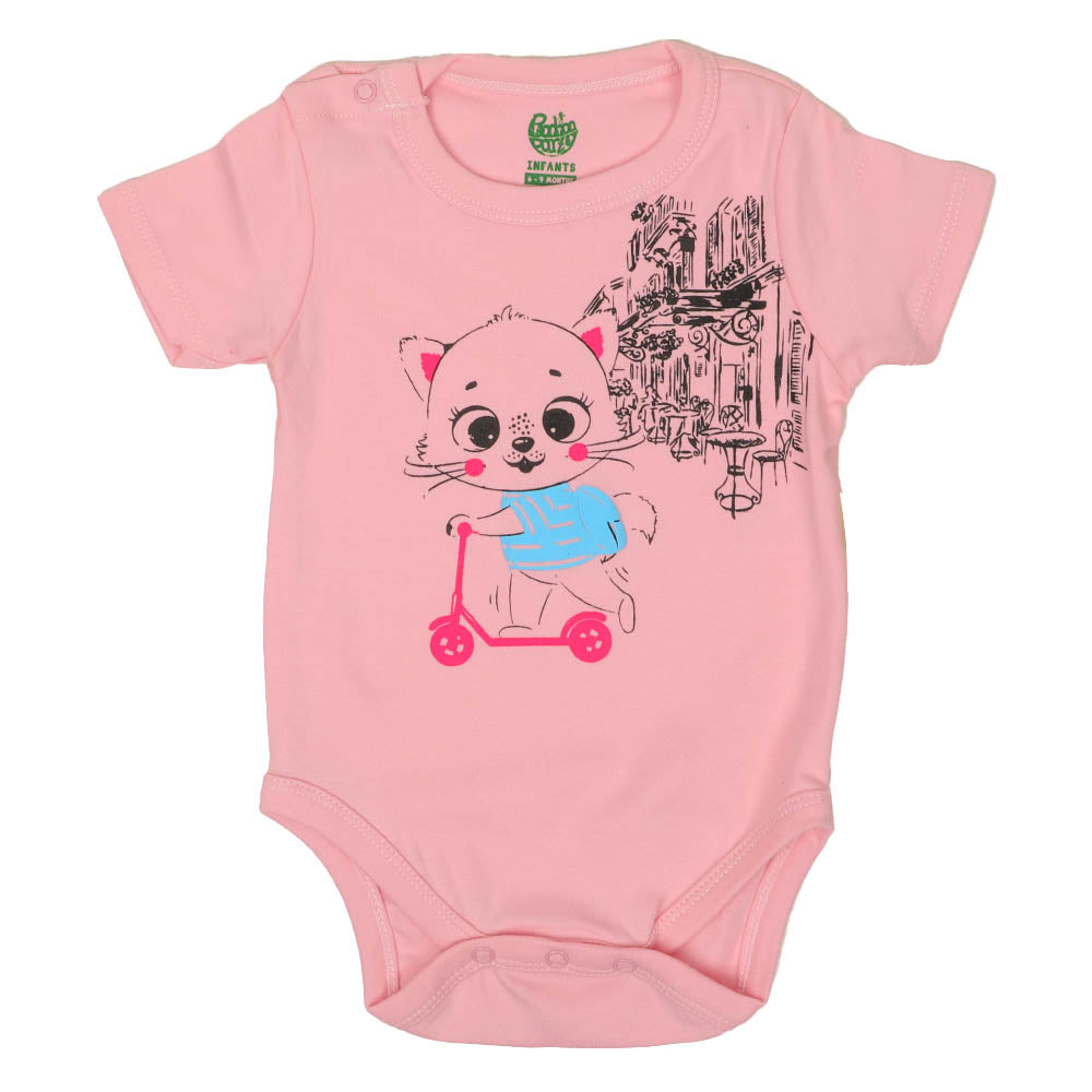 Infant Girls Basic Romper Cat - Pink