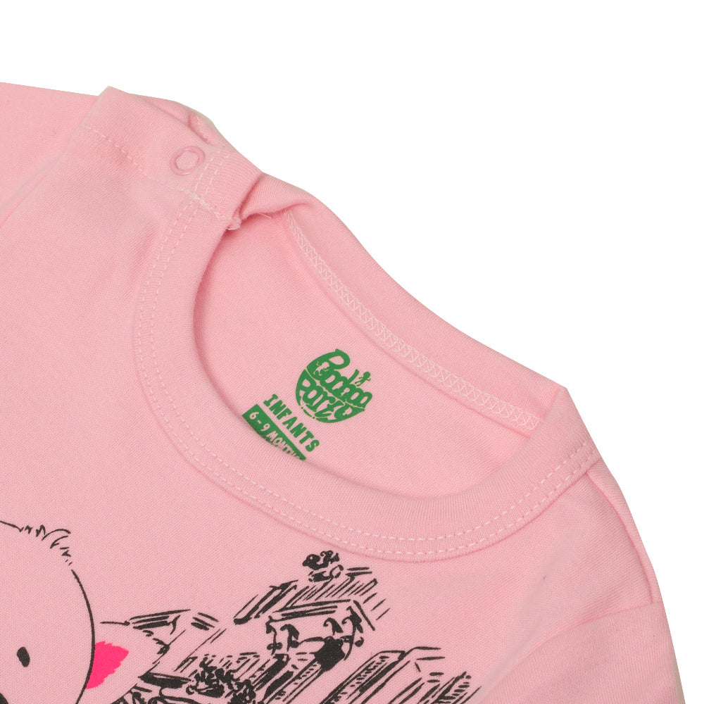 Infant Girls Basic Romper Cat - Pink