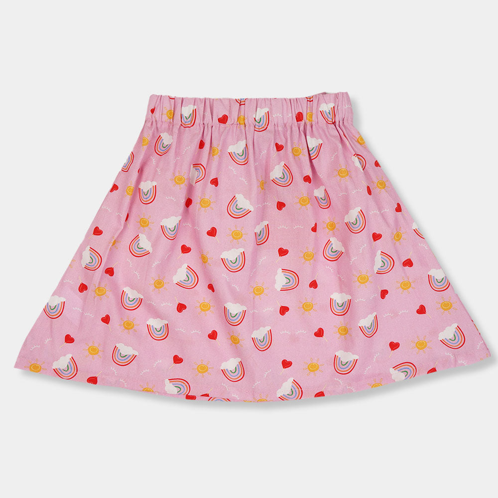 Girls Cotton Short Skirt Rainbow - Pink