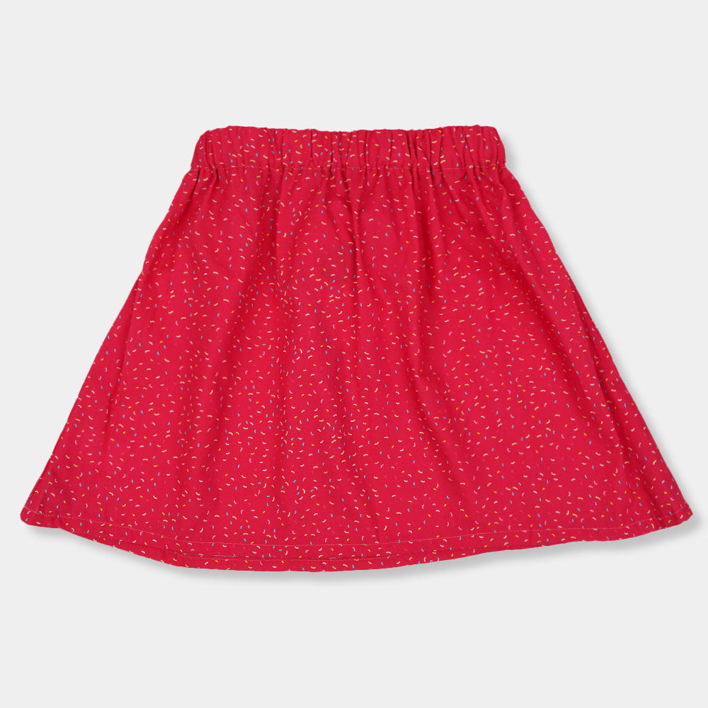 Girls Printed Short Skirt-Magenta