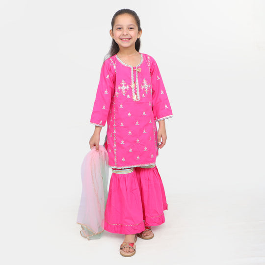 Girls 3 Pcs Fancy Suit  - Hot Pink