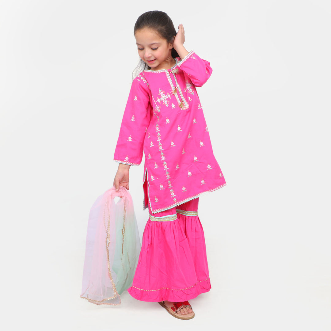 Girls 3 Pcs Fancy Suit  - Hot Pink