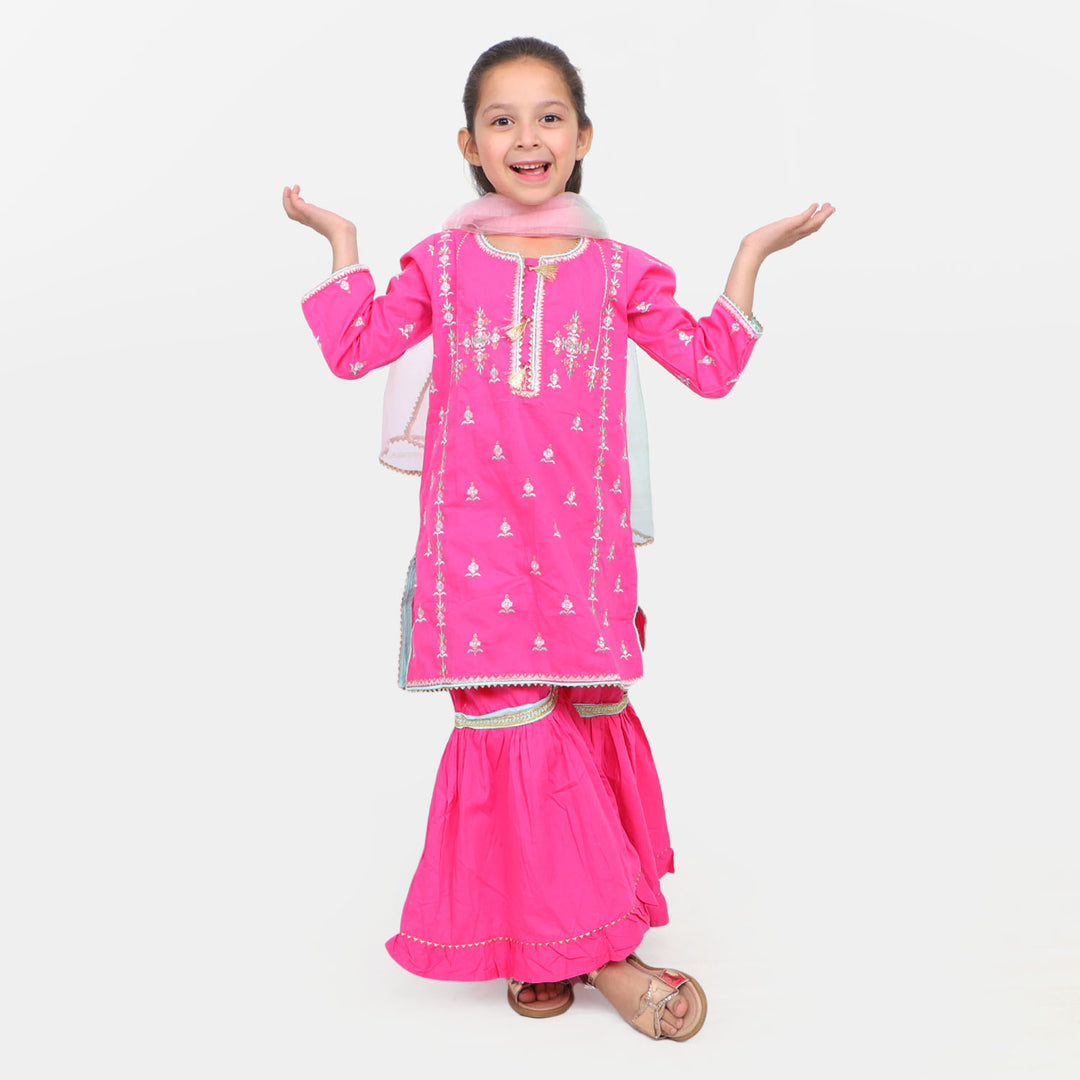 Girls 3 Pcs Fancy Suit  - Hot Pink